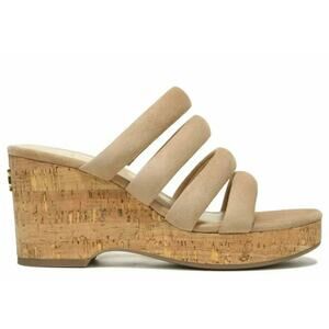 Sam Edelman Sandals Size 7 Tan Suede Leather Slip‎ On Platform Wedges Logo